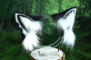 black white faux fur fox ear and tail butt plug furry fox kemonomimi wolf tail and ear wolf therian kittenplay cat ear headband petplay anime cosplay