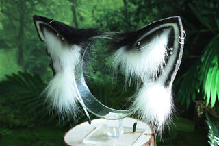 black white faux fur fox ear and tail butt plug furry fox kemonomimi wolf tail and ear wolf therian kittenplay cat ear headband petplay anime cosplay