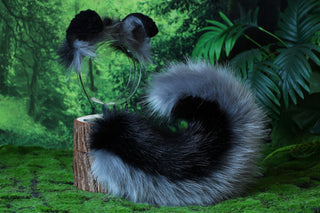Black gray faux fur shepherd dog tail and ear set Shiba Inu dog ear and tail anime cosplay therian puppy ear and tail puppy girl kemonomimi
