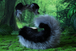 Black gray faux fur shepherd dog tail and ear set Shiba Inu dog ear and tail anime cosplay therian puppy ear and tail puppy girl kemonomimi