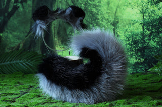 Black gray faux fur shepherd dog tail and ear set Shiba Inu dog ear and tail anime cosplay therian puppy ear and tail puppy girl kemonomimi