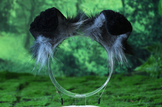 Black gray faux fur shepherd dog tail and ear set Shiba Inu dog ear and tail anime cosplay therian puppy ear and tail puppy girl kemonomimi