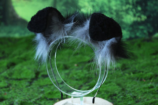 Black gray faux fur shepherd dog tail and ear set Shiba Inu dog ear and tail anime cosplay therian puppy ear and tail puppy girl kemonomimi