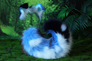 Faux fur blue Splicing shepherd dog tail and ear Shiba Inu dog ear and tail anime cosplay therian puppy ear tail puppy girl kemonomimi puppy boy