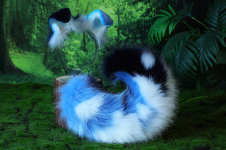 Faux fur blue Splicing shepherd dog tail and ear Shiba Inu dog ear and tail anime cosplay therian puppy ear tail puppy girl kemonomimi puppy boy