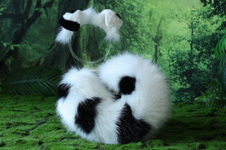 Shepherd dog tail and ear black spots white faux fur shiba Inu dog ear and tail anime cosplay therian puppy ear tail puppy girl kemonomimi