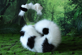 Shepherd dog tail and ear black spots white faux fur shiba Inu dog ear and tail anime cosplay therian puppy ear tail puppy girl kemonomimi