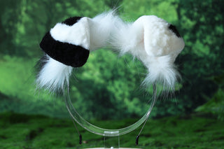 Shepherd dog tail and ear black spots white faux fur shiba Inu dog ear and tail anime cosplay therian puppy ear tail puppy girl kemonomimi
