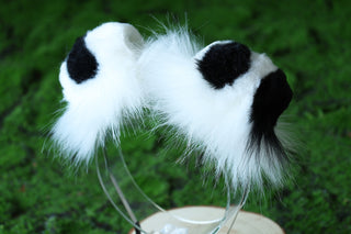 Shepherd dog tail and ear black spots white faux fur shiba Inu dog ear and tail anime cosplay therian puppy ear tail puppy girl kemonomimi
