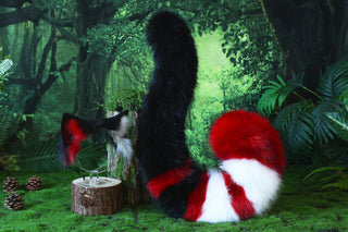 Realistic red black faux fur cat ears and tail kitten ears and tail kittenplay anime cosplay petplay ear tail kitten kemonomimi cat therian