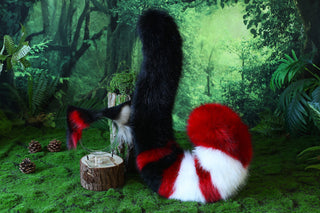 Realistic red black faux fur cat ears and tail kitten ears and tail kittenplay anime cosplay petplay ear tail kitten kemonomimi cat therian