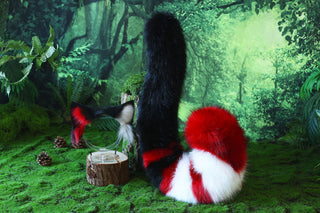 Realistic red black faux fur cat ears and tail kitten ears and tail kittenplay anime cosplay petplay ear tail kitten kemonomimi cat therian