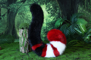 Realistic red black faux fur cat ears and tail kitten ears and tail kittenplay anime cosplay petplay ear tail kitten kemonomimi cat therian