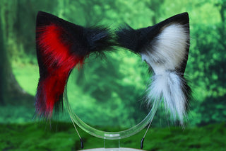 Realistic red black faux fur cat ears and tail kitten ears and tail kittenplay anime cosplay petplay ear tail kitten kemonomimi cat therian