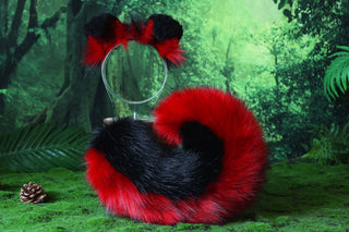 Black red shepherd dog tail and ear set Shiba Inu dog ear and tail animal cosplay petplay puppy ear and tail plug set kemonomimi puppy therian