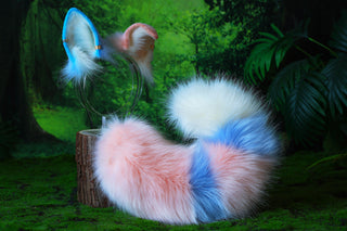 Faux fur shepherd dog tail and ear pink blue splicing shiba Inu dog ear and tail butt plug anime cosplay therian puppy ear and tail puppy girl kemonomimi puppy boy
