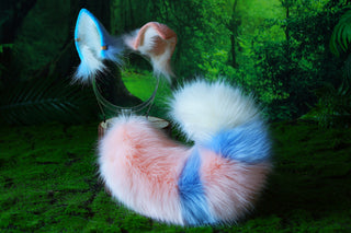 Faux fur shepherd dog tail and ear pink blue splicing shiba Inu dog ear and tail butt plug anime cosplay therian puppy ear and tail puppy girl kemonomimi puppy boy
