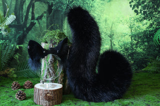 Black faux fur shepherd dog tail and ear set Shiba Inu dog ear and tail anime cosplay therian puppy ear and tail puppy girl kemonomimi boy