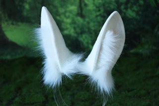White bunny ear and tail plug set bendable faux fur bunny ear cosplay rabbit ear and tail neko ear petplay ear bunny play anime cosplay