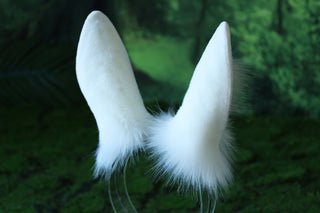 White bunny ear and tail plug set bendable faux fur bunny ear cosplay rabbit ear and tail neko ear petplay ear bunny play anime cosplay