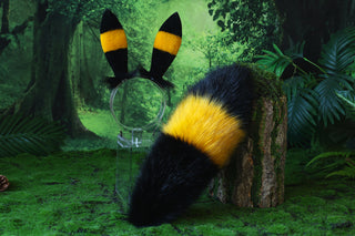 MTO Shiny Umbreon Ears and Tail Faux Fur Yellow Black Pokemon Umbreon Costume Ear And Tail Birthday Halloween gifts Christmas  Anime Cosplay