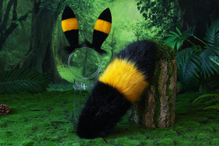 MTO Shiny Umbreon Ears and Tail Faux Fur Yellow Black Pokemon Umbreon Costume Ear And Tail Birthday Halloween gifts Christmas  Anime Cosplay