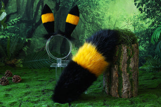 MTO Shiny Umbreon Ears and Tail Faux Fur Yellow Black Pokemon Umbreon Costume Ear And Tail Birthday Halloween gifts Christmas  Anime Cosplay