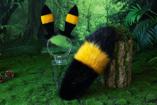 MTO Shiny Umbreon Ears and Tail Faux Fur Yellow Black Pokemon Umbreon Costume Ear And Tail Birthday Halloween gifts Christmas  Anime Cosplay
