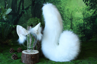 White faux fur shepherd dog tail and ear set Shiba Inu dog ear and tail anime cosplay therian puppy ear and tail puppy girl kemonomimi boy