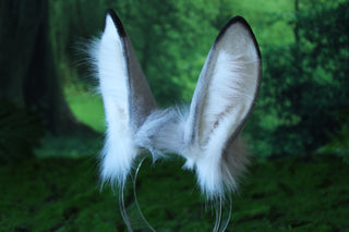Gray white bunny ear and tail plug set bendable faux fur bunny ear cosplay rabbit ear and tail neko ear petplay ear bunny play anime cosplay