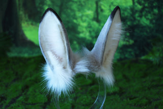 Gray white bunny ear and tail plug set bendable faux fur bunny ear cosplay rabbit ear and tail neko ear petplay ear bunny play anime cosplay