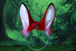 Realistic faux fur bunny ear and tail bendable bunny ear cosplay red black rabbit ear and tail neko ear petplay anime cosplay bunny kemonomimi