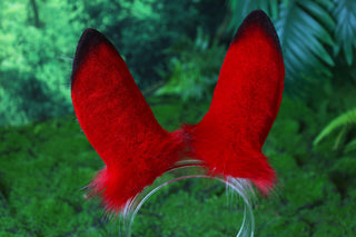 Realistic faux fur bunny ear and tail bendable bunny ear cosplay red black rabbit ear and tail neko ear petplay anime cosplay bunny kemonomimi