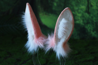 Pink white bunny ear and tail plug set bendable faux fur bunny ear cosplay rabbit ear and tail neko ear petplay ear bunny play anime cosplay
