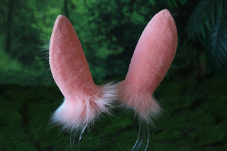 Pink white bunny ear and tail plug set bendable faux fur bunny ear cosplay rabbit ear and tail neko ear petplay ear bunny play anime cosplay
