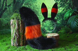 MTO Shiny Umbreon Ears and Tail Faux Fur Orange Black Pokemon Umbreon Costume Ear And Tail Birthday Halloween gifts Christmas Anime Cosplay