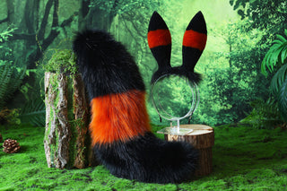 MTO Shiny Umbreon Ears and Tail Faux Fur Orange Black Pokemon Umbreon Costume Ear And Tail Birthday Halloween gifts Christmas Anime Cosplay