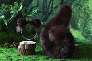 Brown puppy ear and tail butt plug puppy kemonomimi faux fur shepherd dog tail and ear Shiba Inu dog ear and tail set animal cosplay puppy play
