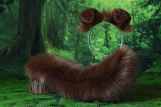 Brown faux fur shepherd dog tail and ear set Shiba Inu dog ear and tail furry anime cosplay therian puppy ear and tail puppy kemonomimi dog
