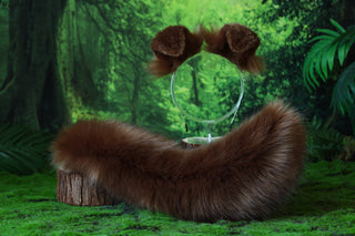 Brown faux fur shepherd dog tail and ear set Shiba Inu dog ear and tail furry anime cosplay therian puppy ear and tail puppy kemonomimi dog