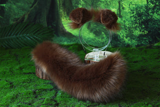 Brown faux fur shepherd dog tail and ear set Shiba Inu dog ear and tail furry anime cosplay therian puppy ear and tail puppy kemonomimi dog