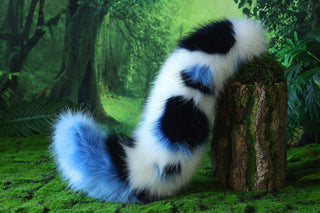 Realistic faux fur wolf ear and tail set blue splicing fox ear and tail anime cosplay cat ear and tail kitten therian fox tail kemonomimi