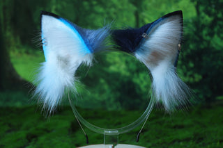 Realistic faux fur wolf ear and tail set blue splicing fox ear and tail anime cosplay cat ear and tail kitten therian fox tail kemonomimi