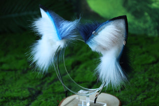 Realistic faux fur wolf ear and tail set blue splicing fox ear and tail anime cosplay cat ear and tail kitten therian fox tail kemonomimi