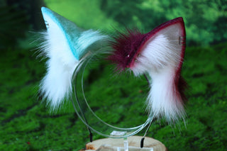 Realistic faux fur wolf ear and tail plug set light green splicing fox ear and tail anime cosplay cat ear and tail kitten therian fox tail kemonomimi