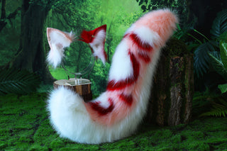 Realistic faux fur wolf ear and tail set pink splicing fox ear and tail anime cosplay cat ear and tail kitten therian fox tail kemonomimi