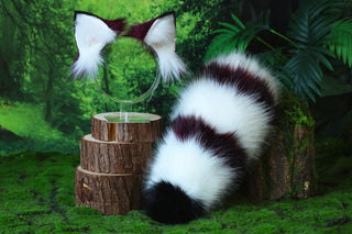 Faux fur handmade raccoon ears and tail kemonomimi red panda ear and tail anime cosplay cute bear panda ear and tail therian halloween gift