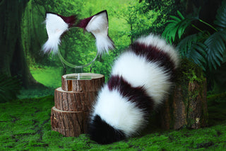 Faux fur handmade raccoon ears and tail kemonomimi red panda ear and tail anime cosplay cute bear panda ear and tail therian halloween gift