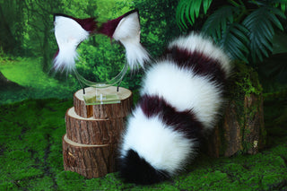 Faux fur handmade raccoon ears and tail kemonomimi red panda ear and tail anime cosplay cute bear panda ear and tail therian halloween gift