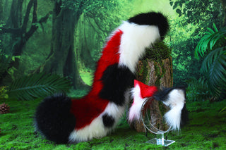 Faux fur cat tail and ear red white black kitten ear and tail anime cosplay therian fox ear and tail wolf ear and tail cat kemonomimi